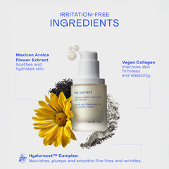 The Outset firming vegan collagen serum texture swatch highlights fragrance-free formula.