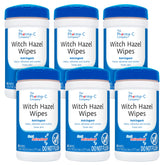 The Pharma-C Witch Hazel Wipes packshot showing six canisters for convenient daily cleansing