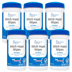 The Pharma-C Witch Hazel Wipes packshot showing six canisters for convenient daily cleansing