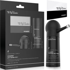 The Rich Barber N'Hance Pro kit bottle shows keratin fibers for natural volume.