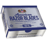 The Shave Factory American Razor Blades single-edge packaging highlights durability for long-lasting shaves.