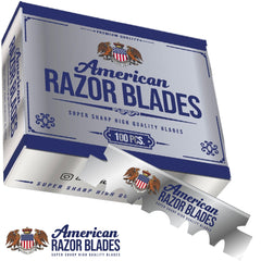 The Shave Factory American Razor Blades single-edge blade stack displays versatile blades for smooth shaves.