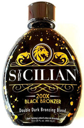 The Sicilian 200X dark bronzer bottle ready for a luxe sunless tanning session.