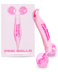 The Skinny Confidential Face Roller with pink balls close-up for cooling, soothing massage.