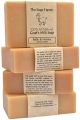 The Soap Haven goat milk honey soap bars pack front view shows gentle cleansing for sensitive skin.