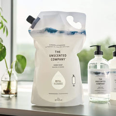 The Unscented Company refill bag in use demonstrates easy, unscented hand cleaning for the family.