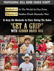 The Vintage Grooming Co Sudden Death wax on handlebar mustache showing firm hold.