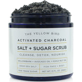 The Yellow Bird Activated Charcoal Face Scrub shows gentle exfoliation for smoother facial skin