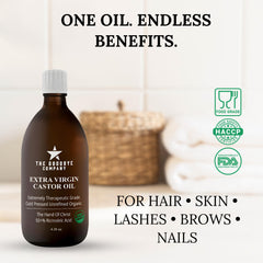 The Goodbye Company castor oil amber glass packaging emphasizing eco-friendly packaging