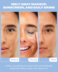 Applying Then I Met You Living Cleansing Balm to remove makeup effortlessly.
