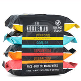 The Nobleman face and body cleansing wipes charcoal cooling pack front delivering on-the-go refresh.