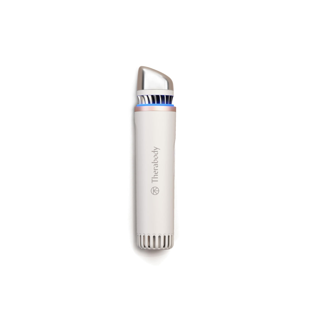 TheraFace Depuffing Wand applies cold treatment under the eye for puffiness relief.