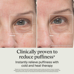 TheraFace Depuffing Wand contoured tip targets under-eye area for precise depuffing.