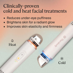 TheraFace Depuffing Wand uses heat treatment on cheek area for radiance.