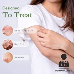 Application dab shows Theraplex balm soothing dry skin during routine.