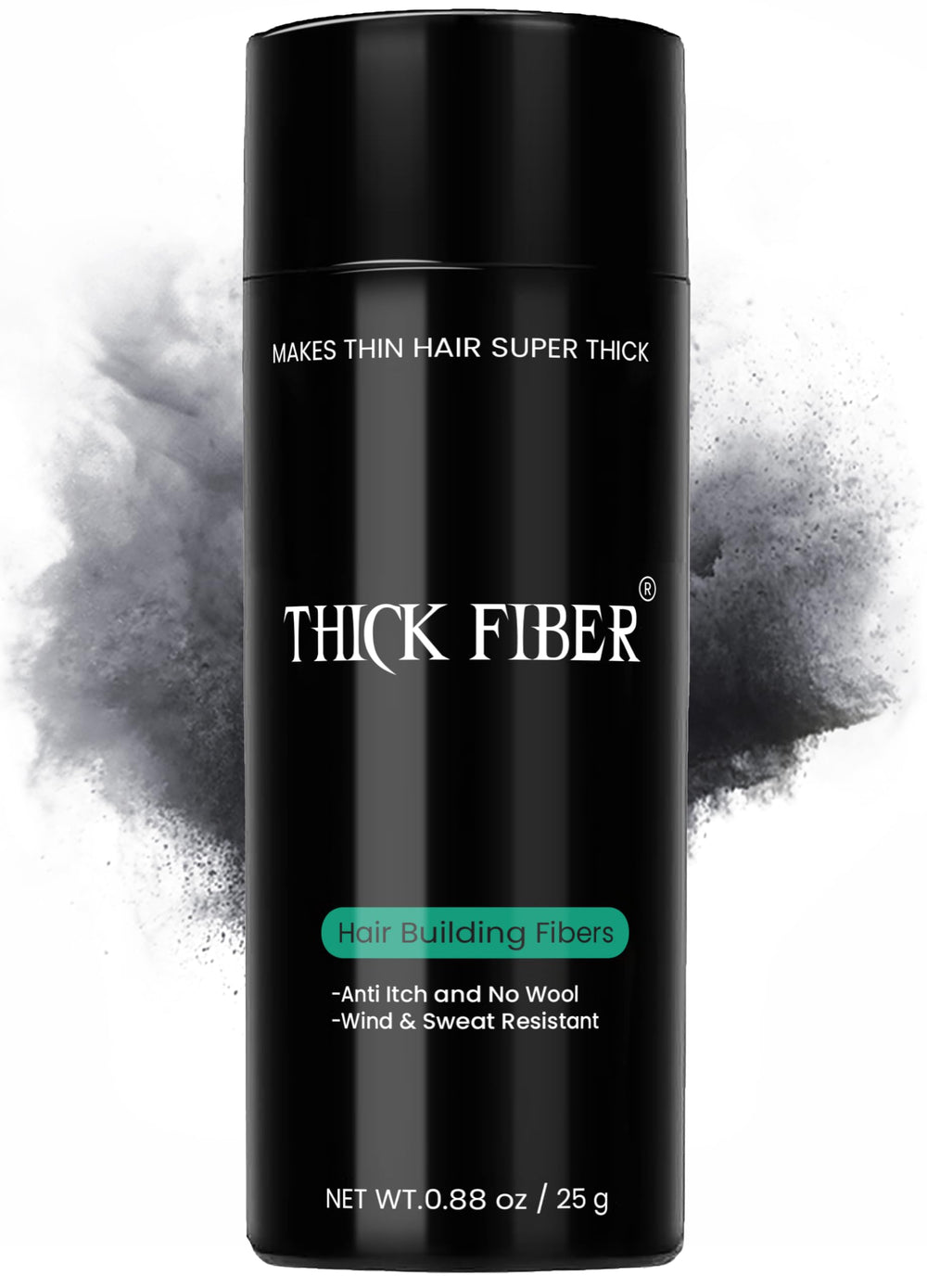 Thick Fiber bottle 25g in black for quick, on-the-go touch-ups.