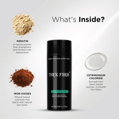 Thick Fiber close-up shows natural keratin fibers blending with hair.