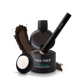 Thick Fiber root touch up powder in dark brown on hairline for instant coverage