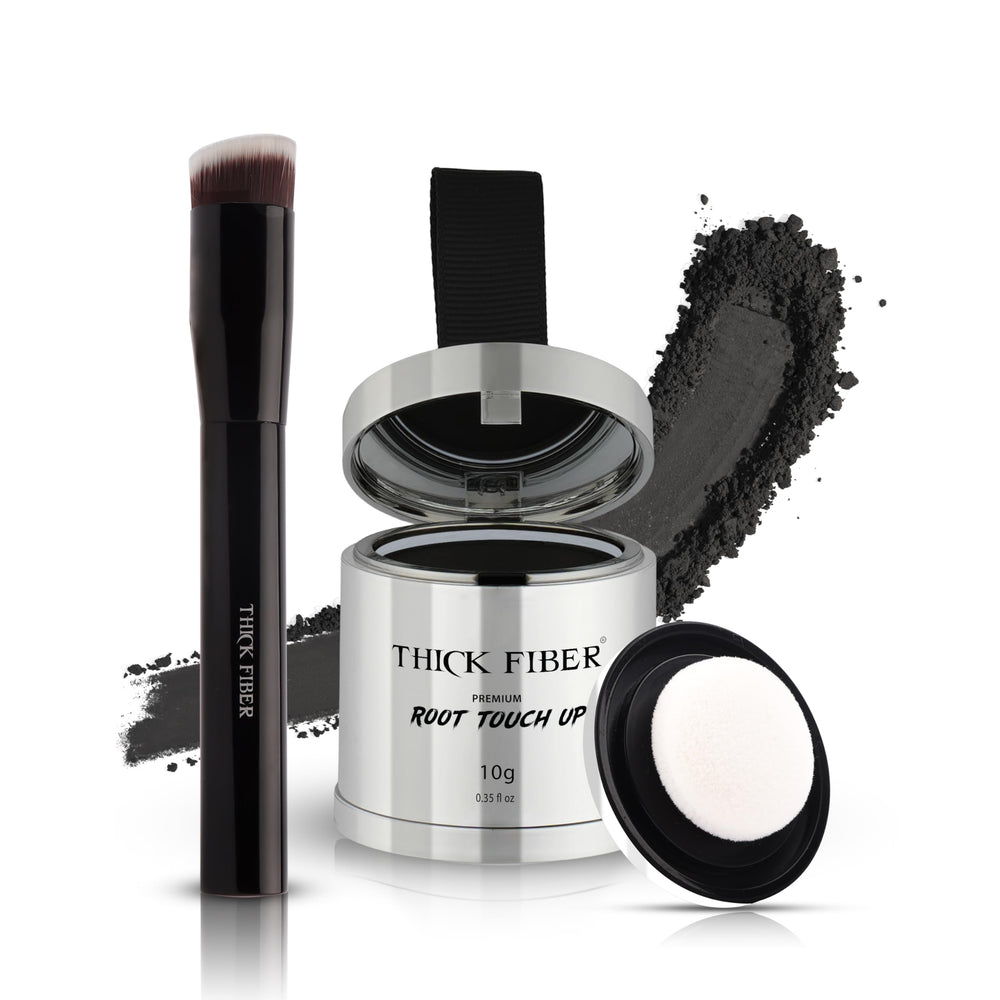Thick Fiber Root Touch Up Powder pack with brush for instant gray root concealment
