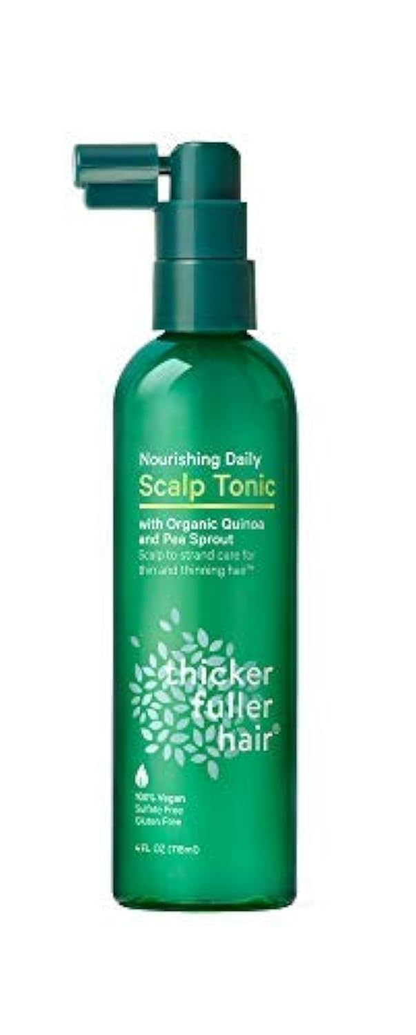 Thicker Fuller Hair tonic green bottle offers a refreshing daily scalp treatment