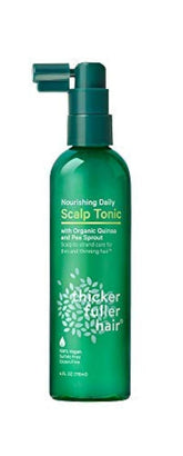 Thicker Fuller Hair tonic green bottle offers a refreshing daily scalp treatment