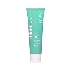 Thinkkids SPF 30 mineral sunscreen jar front shows reef-safe protection for active kids