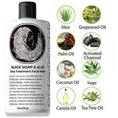 This Soap Works natural black soap aloe ingredients closeup highlights charcoal and aloe benefits.