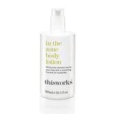 THISWORKS In The Zone bottle on shelf for daily hydrating body care and mood boost.