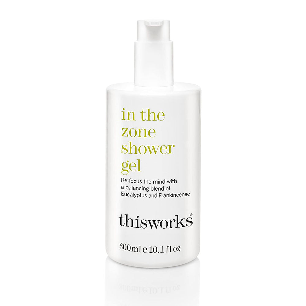 THISWORKS In The Zone Shower Gel bottle, refreshing cleanse for energized skin.