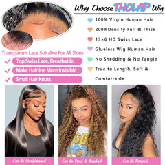 Tholap 30-inch deep wave wig back view highlights full-density curls and length.