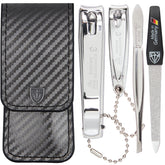 3 Swords Germany tweezers in manicure kit for precise grooming at home or travel.