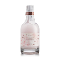Thymes Goldleaf Gardenia Bubble Bath bottle with pearlescent bubbles for spa-like relaxation.