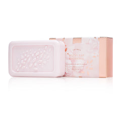 Thymes Goldleaf Gardenia bath soap closeup reveals creamy, hydrating lather for everyday skincare.