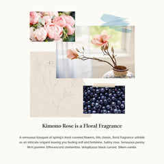 Kimono Rose notes bloom with rose, peony, and jasmine for romantic allure.