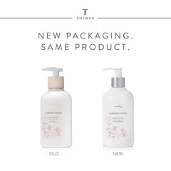 Thymes Kimono Rose fragrance note close-up shows vanilla and jasmine accents.