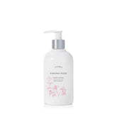 Thymes Kimono Rose hand lotion bottle provides deep hydration for daily hands.