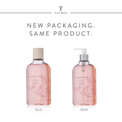 Thymes Kimono Rose hydrating formula with glycerin, jojoba oil, honey nourishes skin.