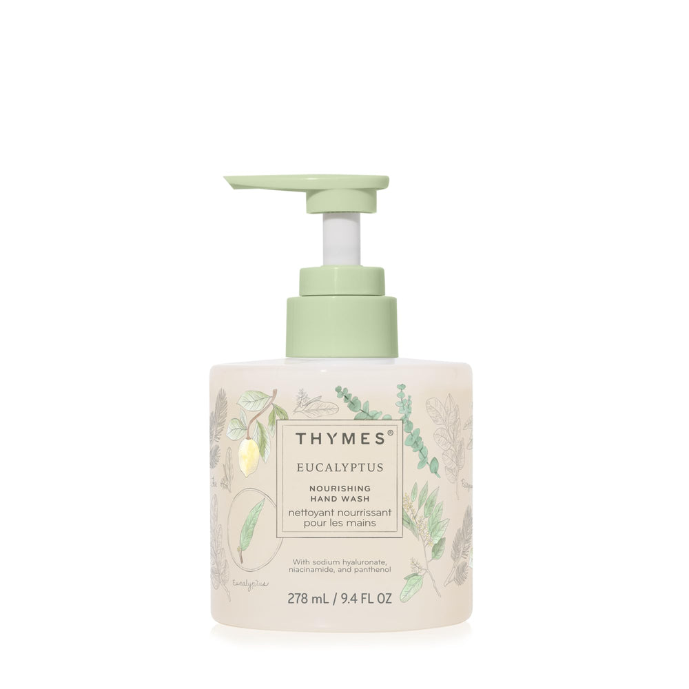 Thymes Nourishing Hand Wash bottle in glass for daily spa-like hand care.