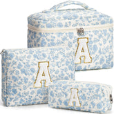 Tiblue floral makeup bag set large with spacious interior for cosmetics on trips