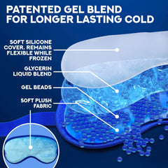 TICLO'S cooling eye mask gel beads closeup emphasizes long-lasting chill for extended comfort.