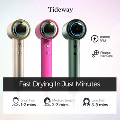 Tideway Hair Dryer with NTC temperature control maintains steady heat during drying
