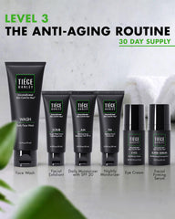 Tiege Hanley exfoliating scrub jar for smoother texture and even tone.