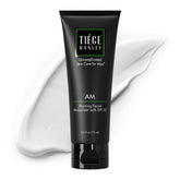 Tiege Hanley AM moisturizer bottle with SPF 20 provides daily protection