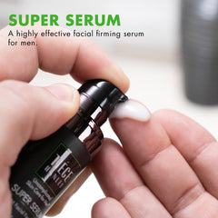 Tiege Hanley serum texture shot emphasizes lightweight formula for daily use.