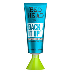 TIGI Bed Head Back It Up cream apply image shows texture and natural hold for defined style.