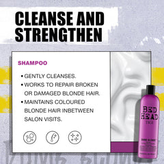 TIGI Bed Head Dumb Blonde Shampoo mega-moisture shot highlighting hydrating formula.