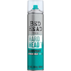 TIGI Bed Head Hard Head bottle front demonstrates extreme hold for all-day style.