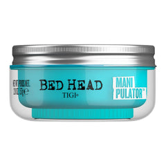 TIGI Bed Head Manipulator bottle close-up showing pliable hold for defined waves
