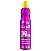 TIGI Bed Head Queen For A Day bottle close-up highlighting volumizing power for fine hair