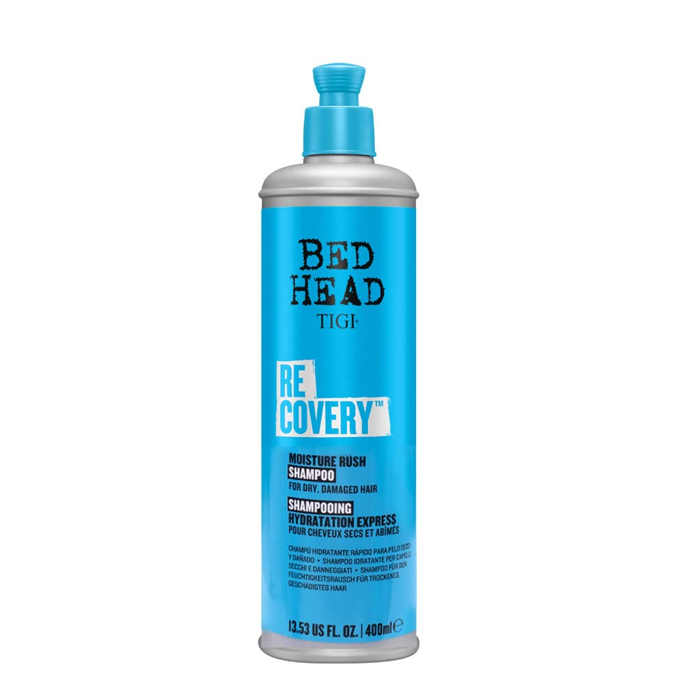 TIGI Bed Head Recovery Shampoo bottle delivering moisturizing hydration for dry, manageable hair.